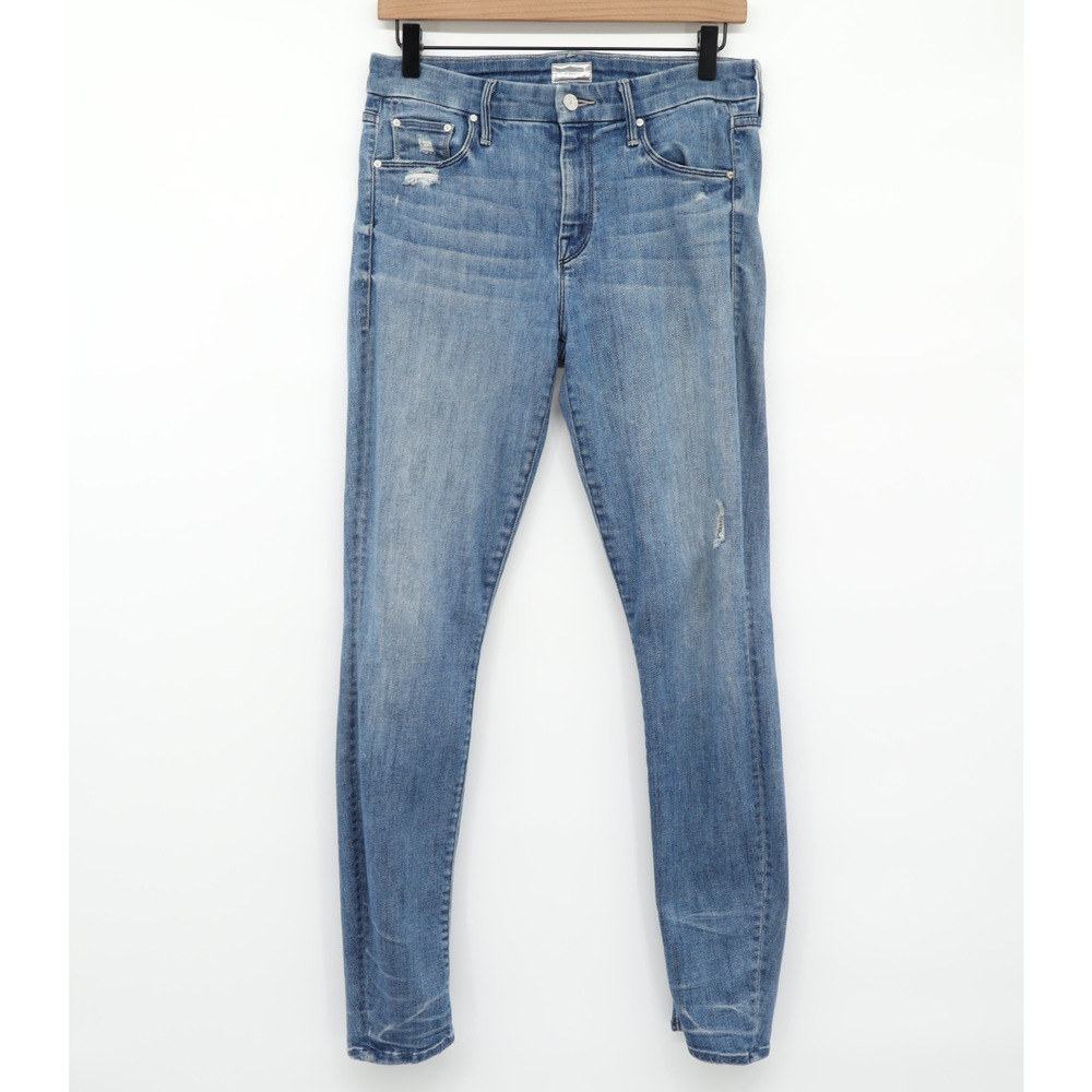 Mother Women's The looker Graffiti Girl Distressed Blue Skinny Jeans Sz 28